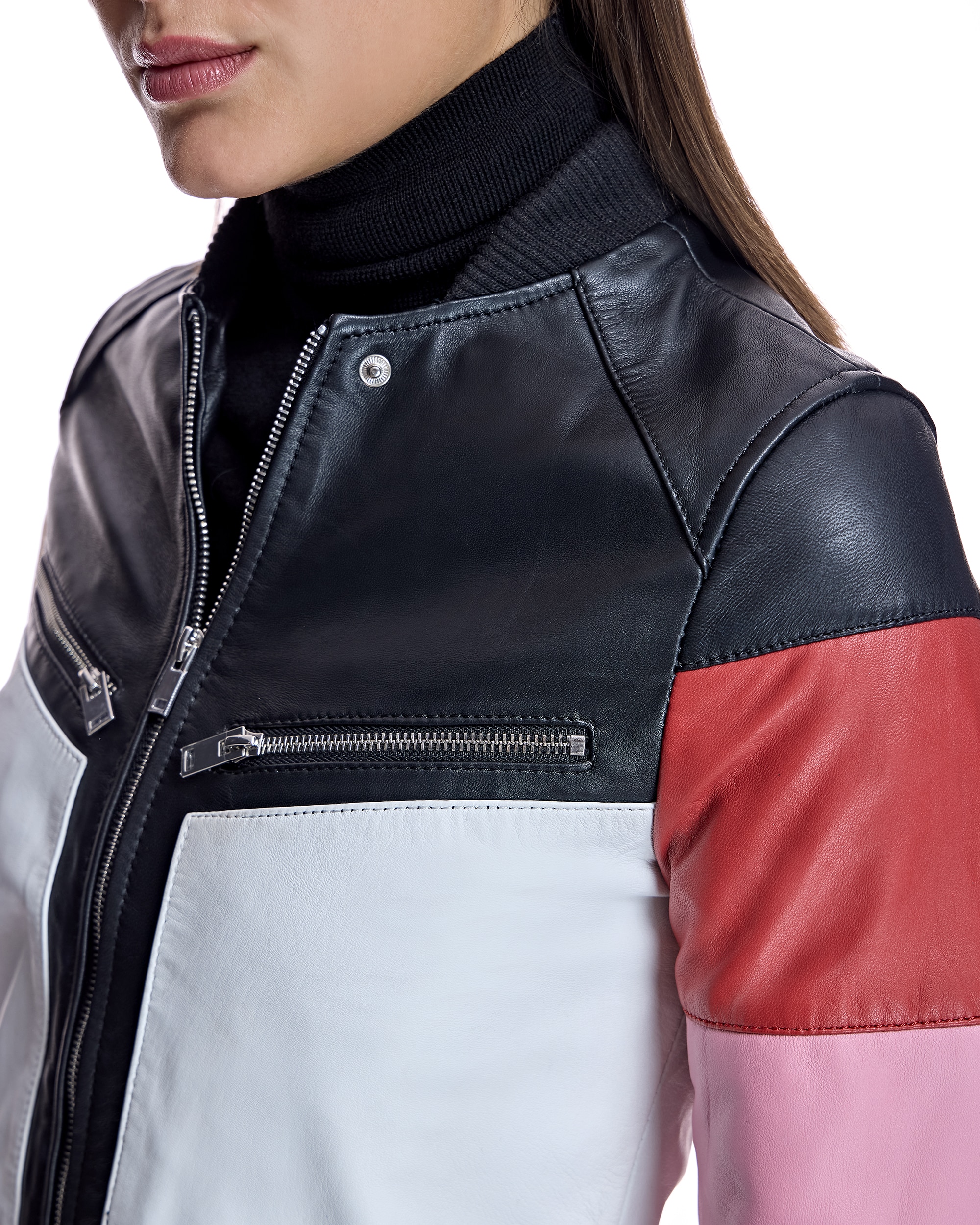 Casaco de Pele com Fecho Zip e Punhos Elásticos Multicolor-6