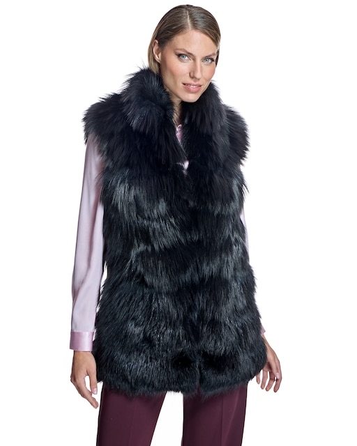 Imagem 0 de Colete em Pelo de Raposa na Horizontal com Gola Alta