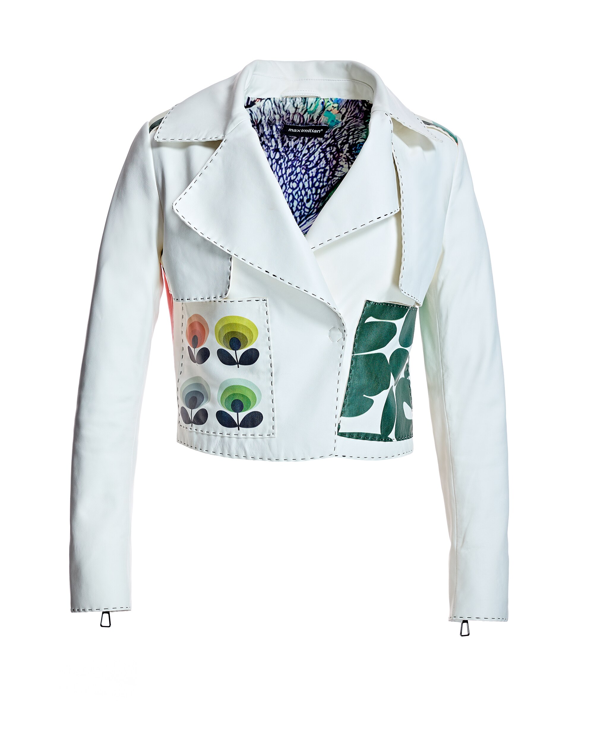 Blusão de Pele com Bolsos Plaqué Impressos Branco / Verde-5