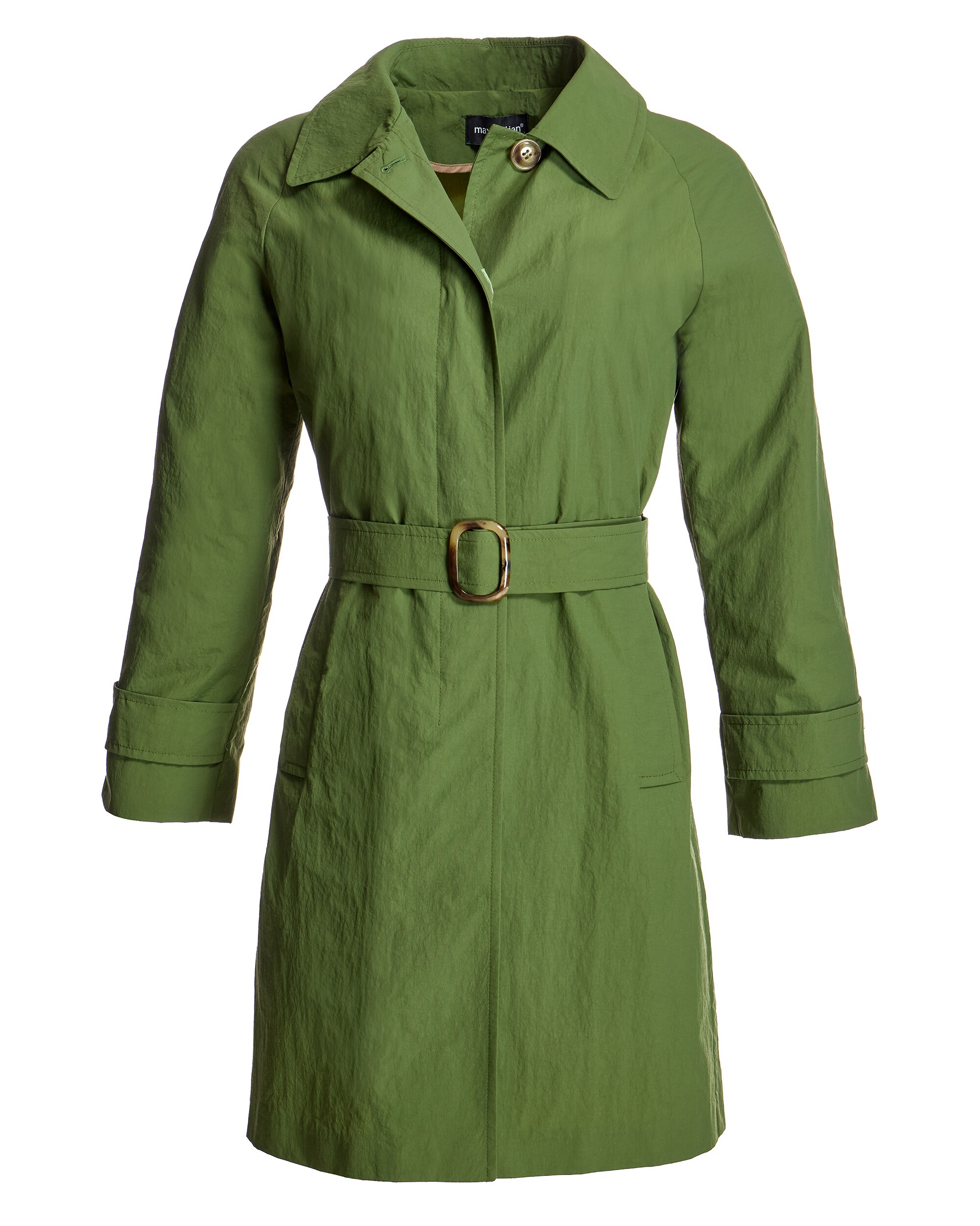 Trench Midi com Gola Tipo Camisa e Cinto Verde Azeitona-5