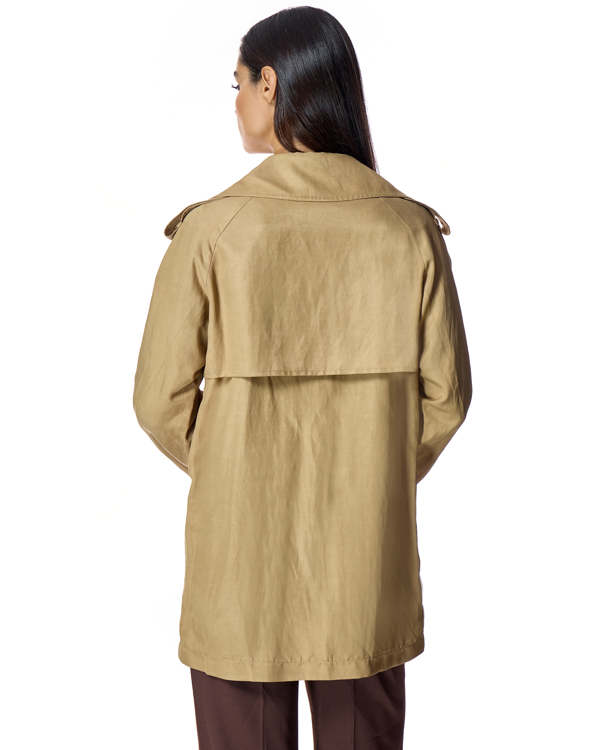 Trench Midi com Gola Lapela e Botões Duplos Camel-3