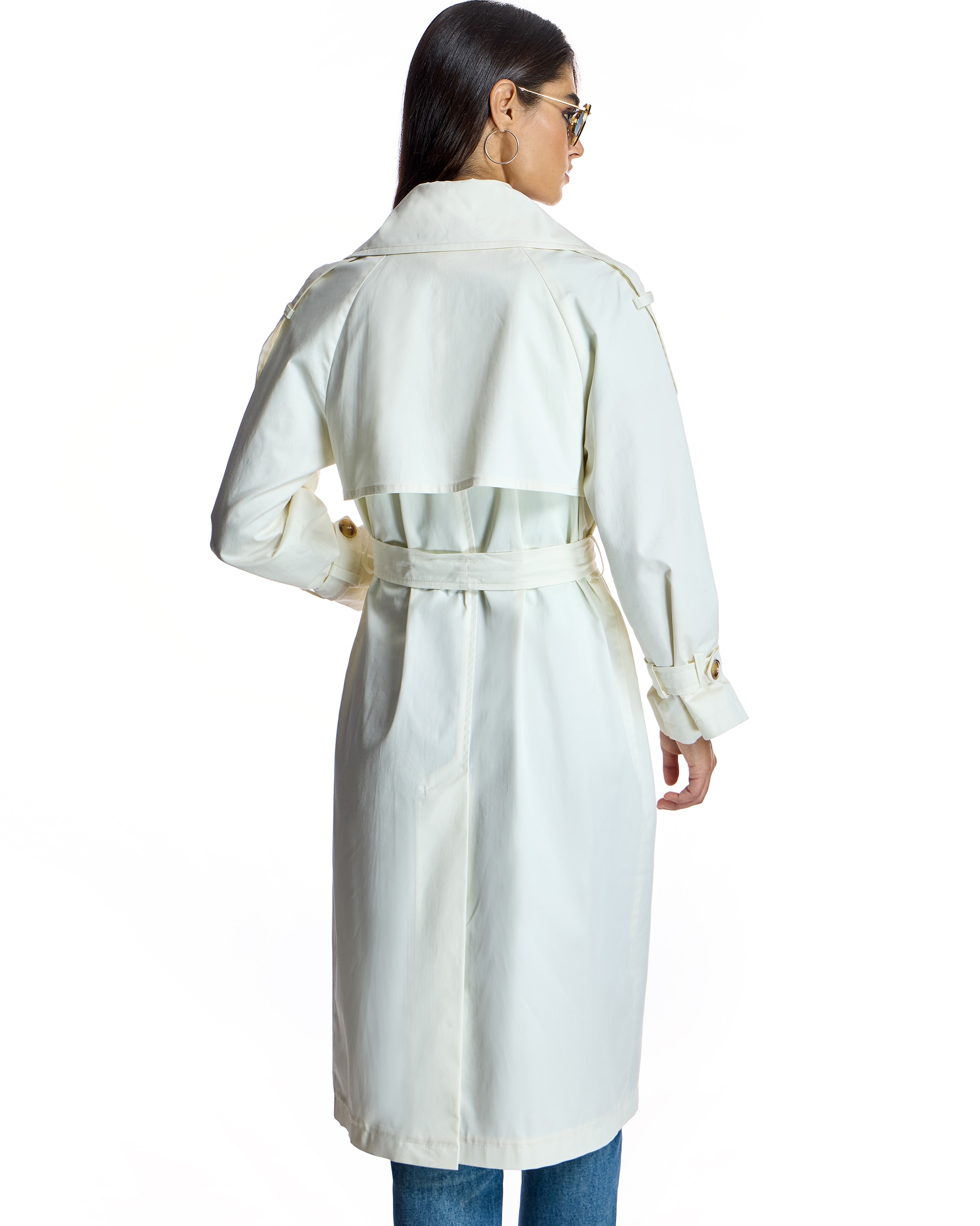 Trench com Gola Lapela e Botões Duplos Branco-3