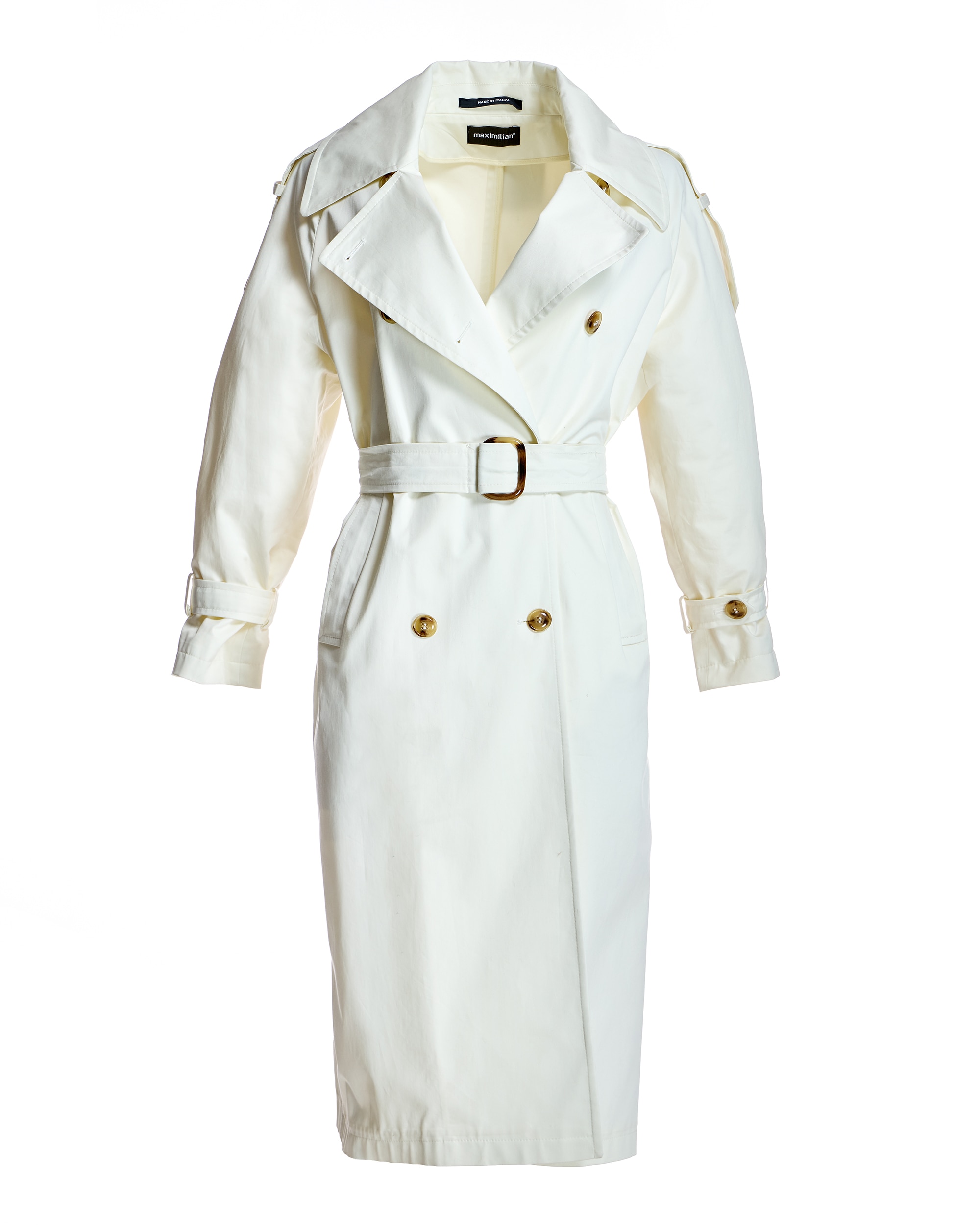 Trench com Gola Lapela e Botões Duplos Branco-5