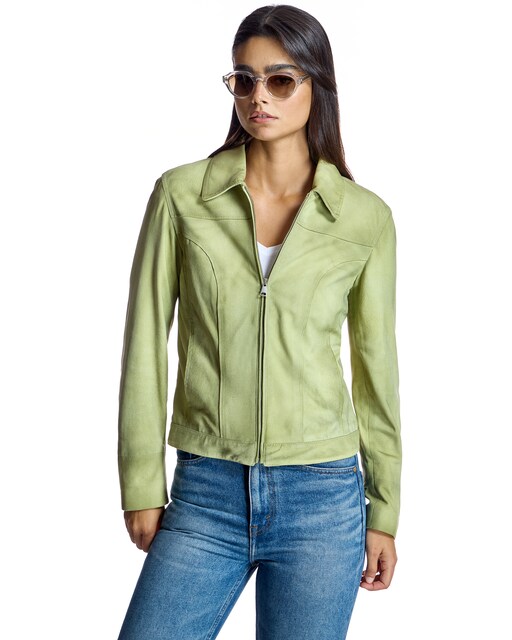 Imagem 0 de Blusão de Camurça com Gola Tipo Camisa e Fecho Zip