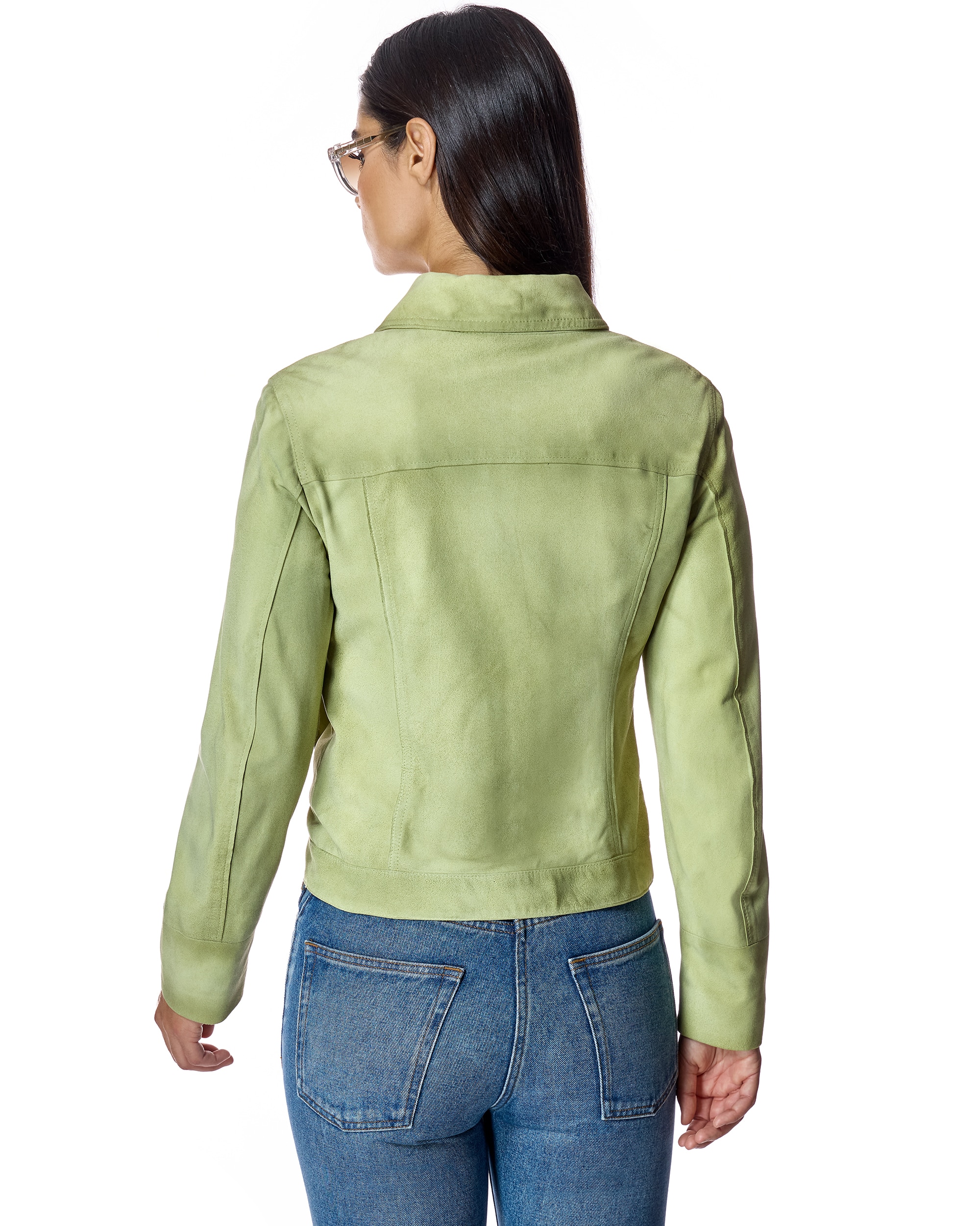 Blusão de Camurça com Gola Tipo Camisa e Fecho Zip Verde-claro-3