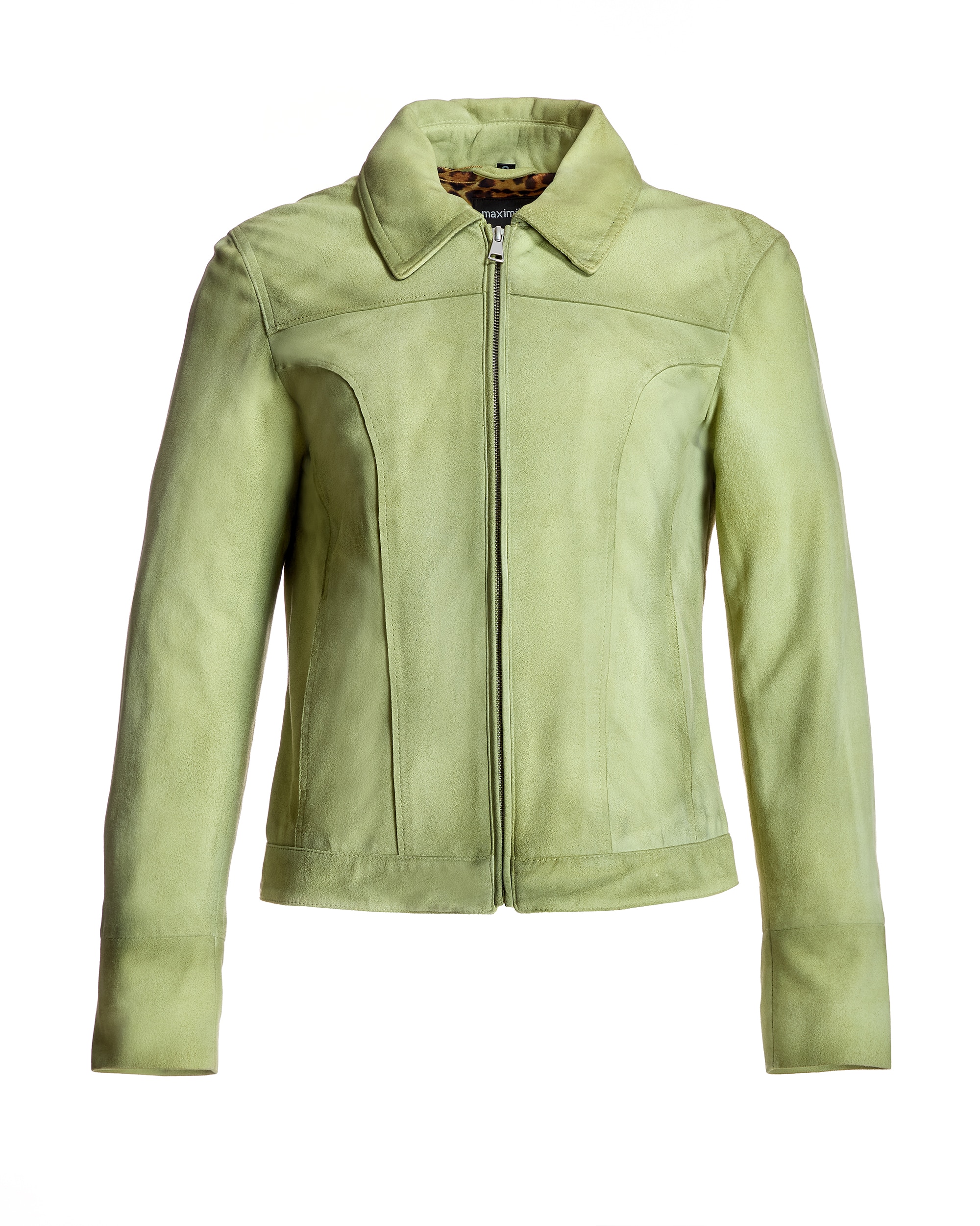 Blusão de Camurça com Gola Tipo Camisa e Fecho Zip Verde-claro-5