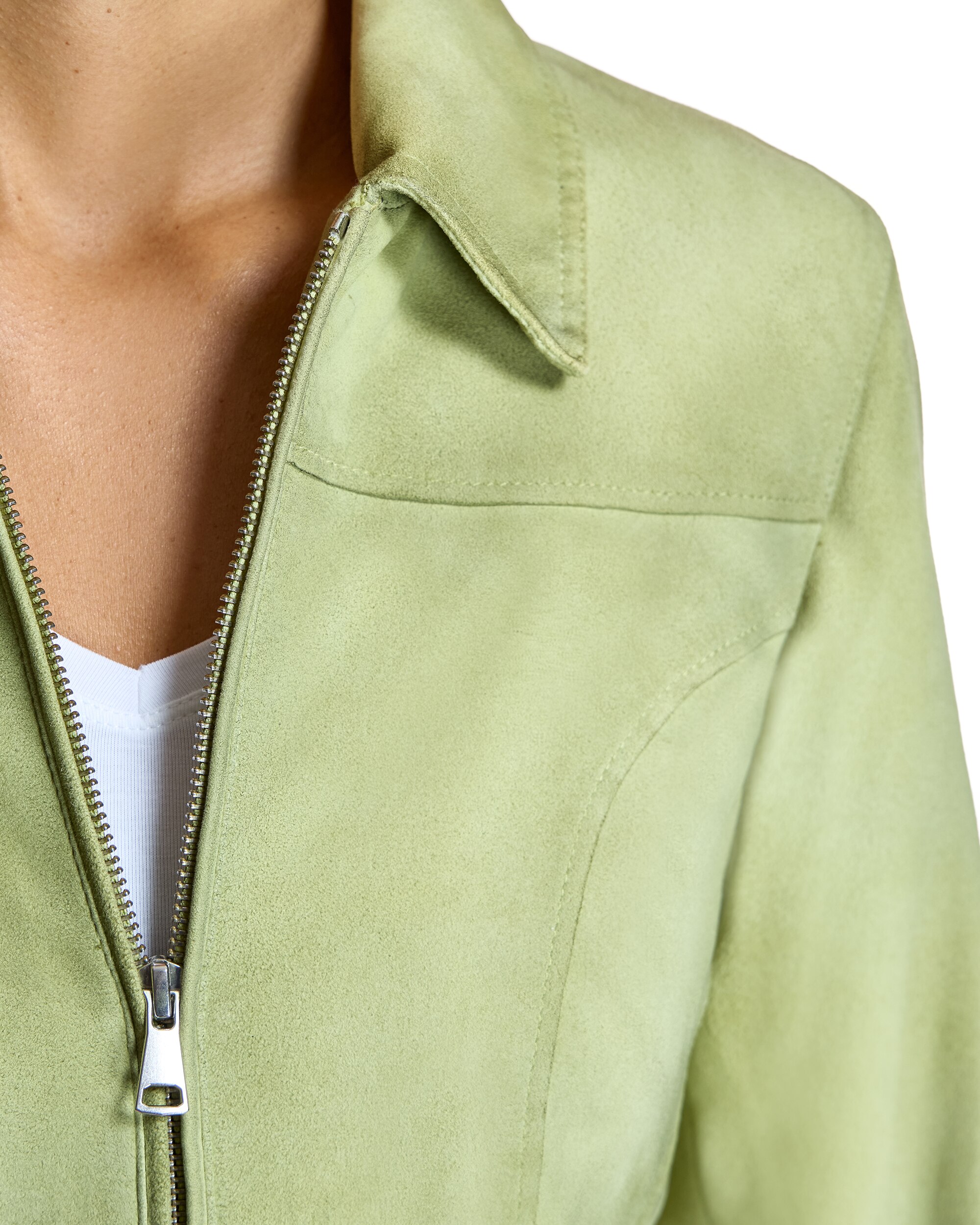 Blusão de Camurça com Gola Tipo Camisa e Fecho Zip Verde-claro-6