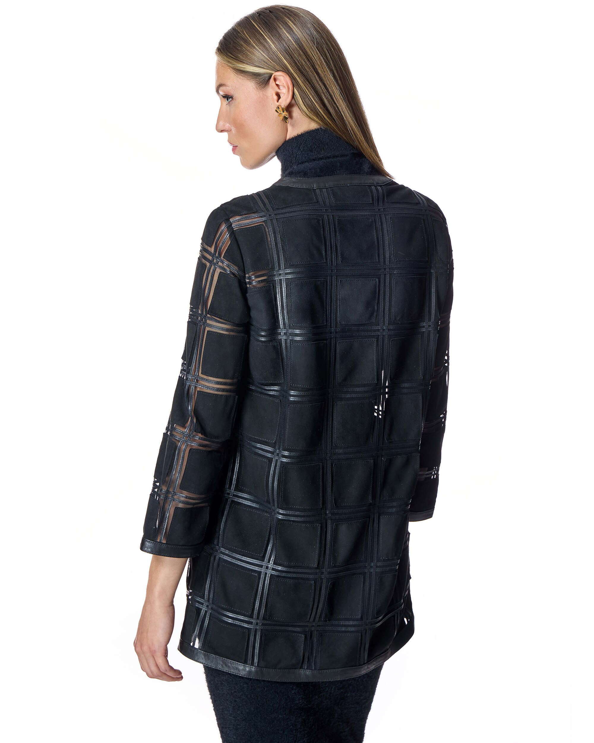 Sobrecamisa com Transparências de Camurça e Couro Preto-3