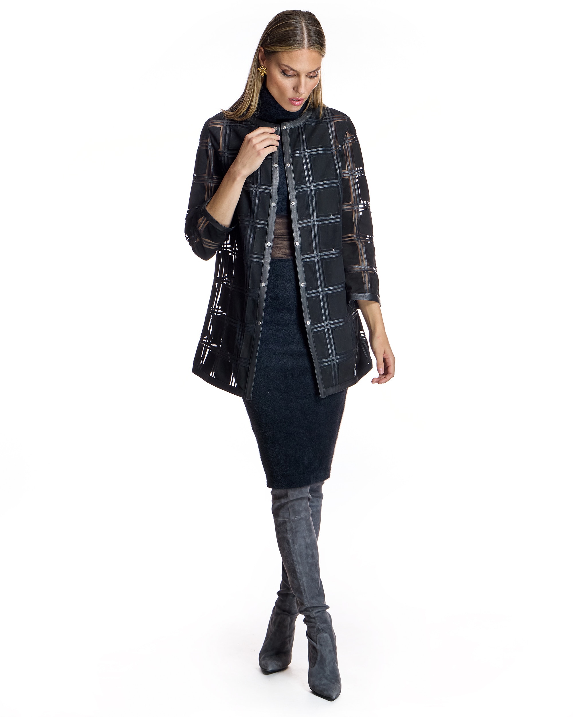 Sobrecamisa com Transparências de Camurça e Couro Preto-4