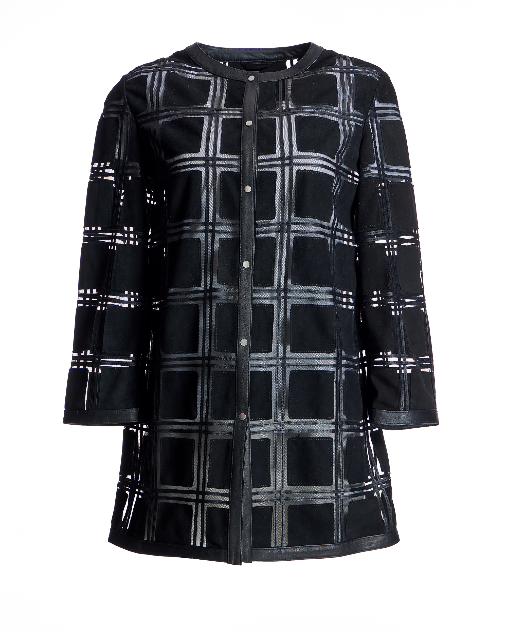 Sobrecamisa com Transparências de Camurça e Couro Preto-5