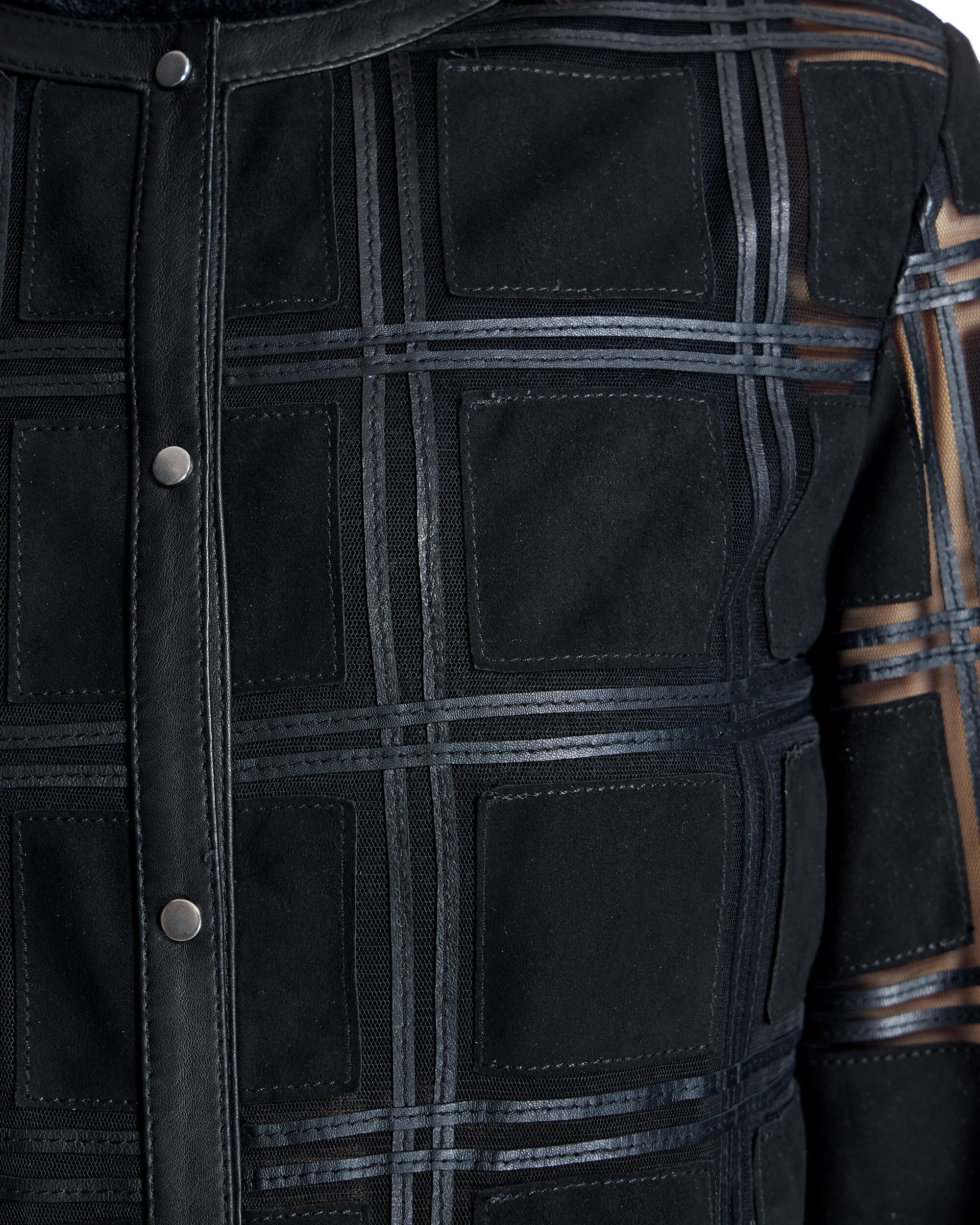 Sobrecamisa com Transparências de Camurça e Couro Preto-6