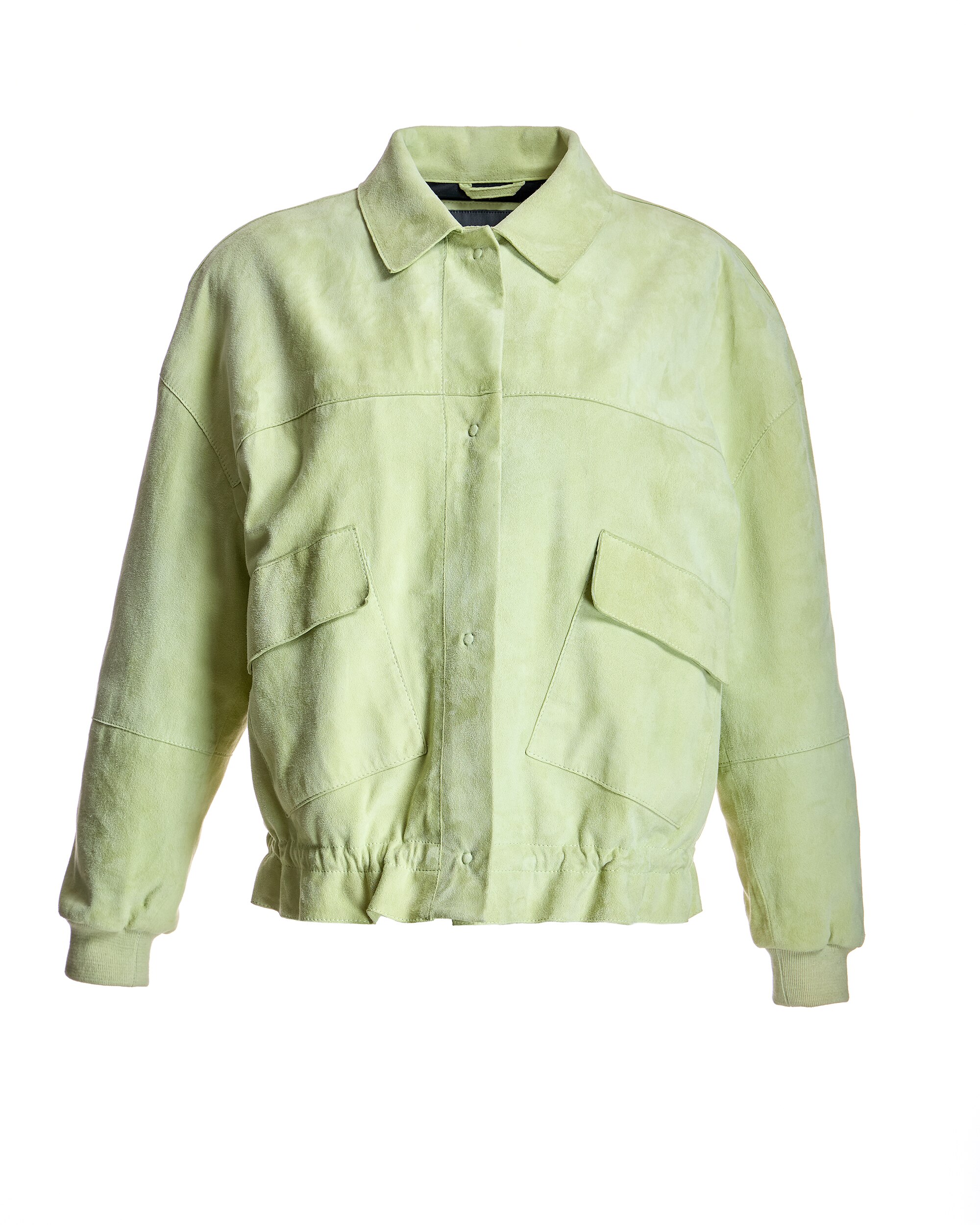 Blusão de Camurça com Gola Tipo Camisa e Bolsos com Aba Verde-claro-5