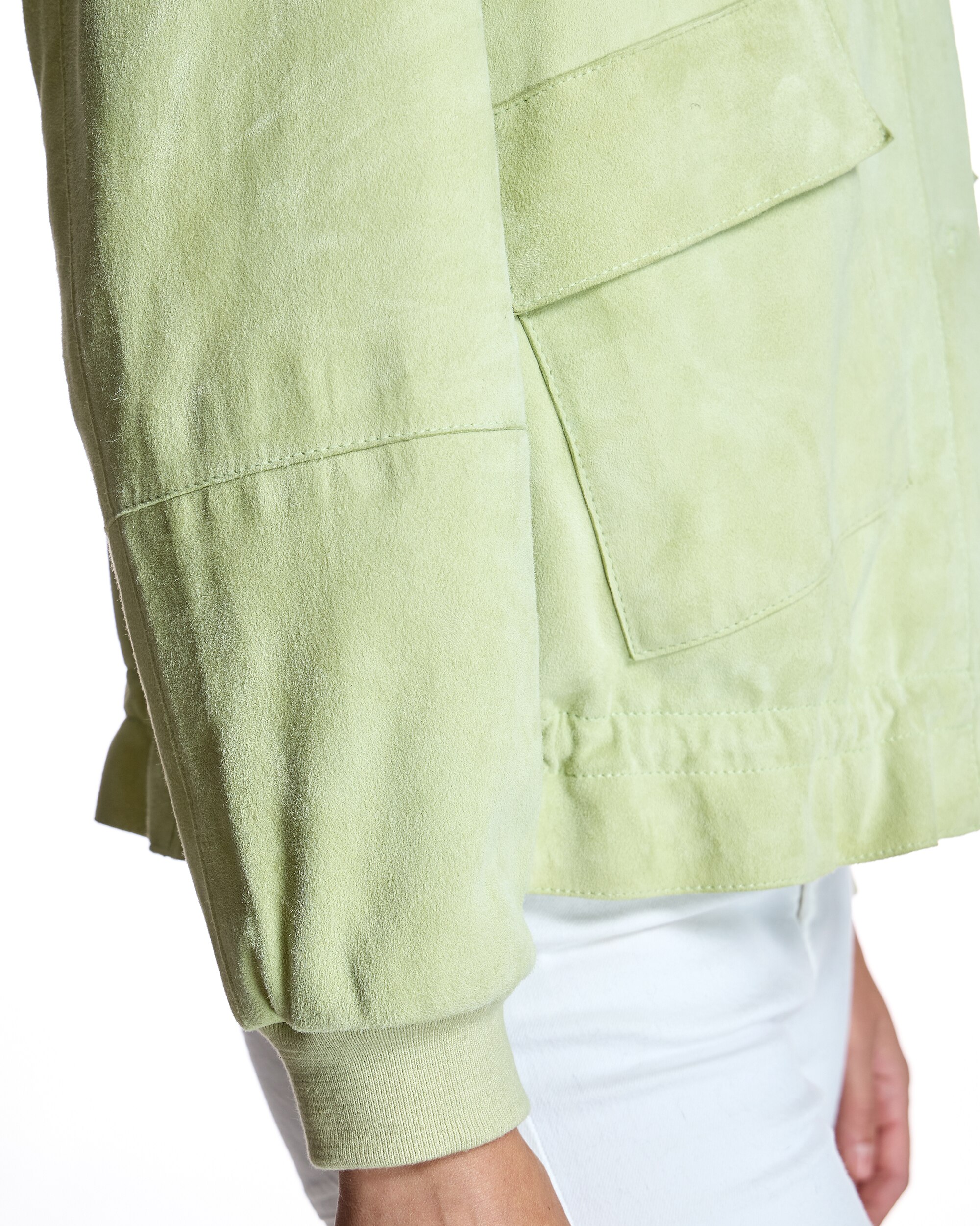 Blusão de Camurça com Gola Tipo Camisa e Bolsos com Aba Verde-claro-6