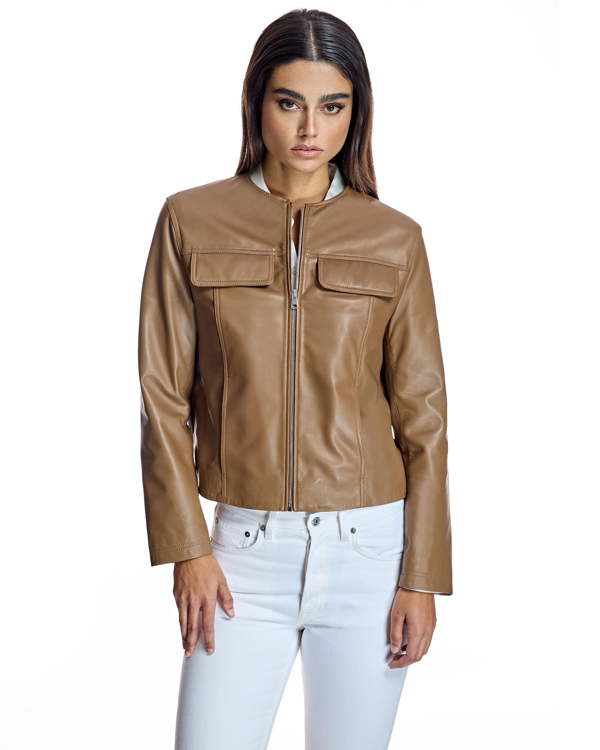 Imagem 0 de Blusão de Pele com Bolsos com Aba