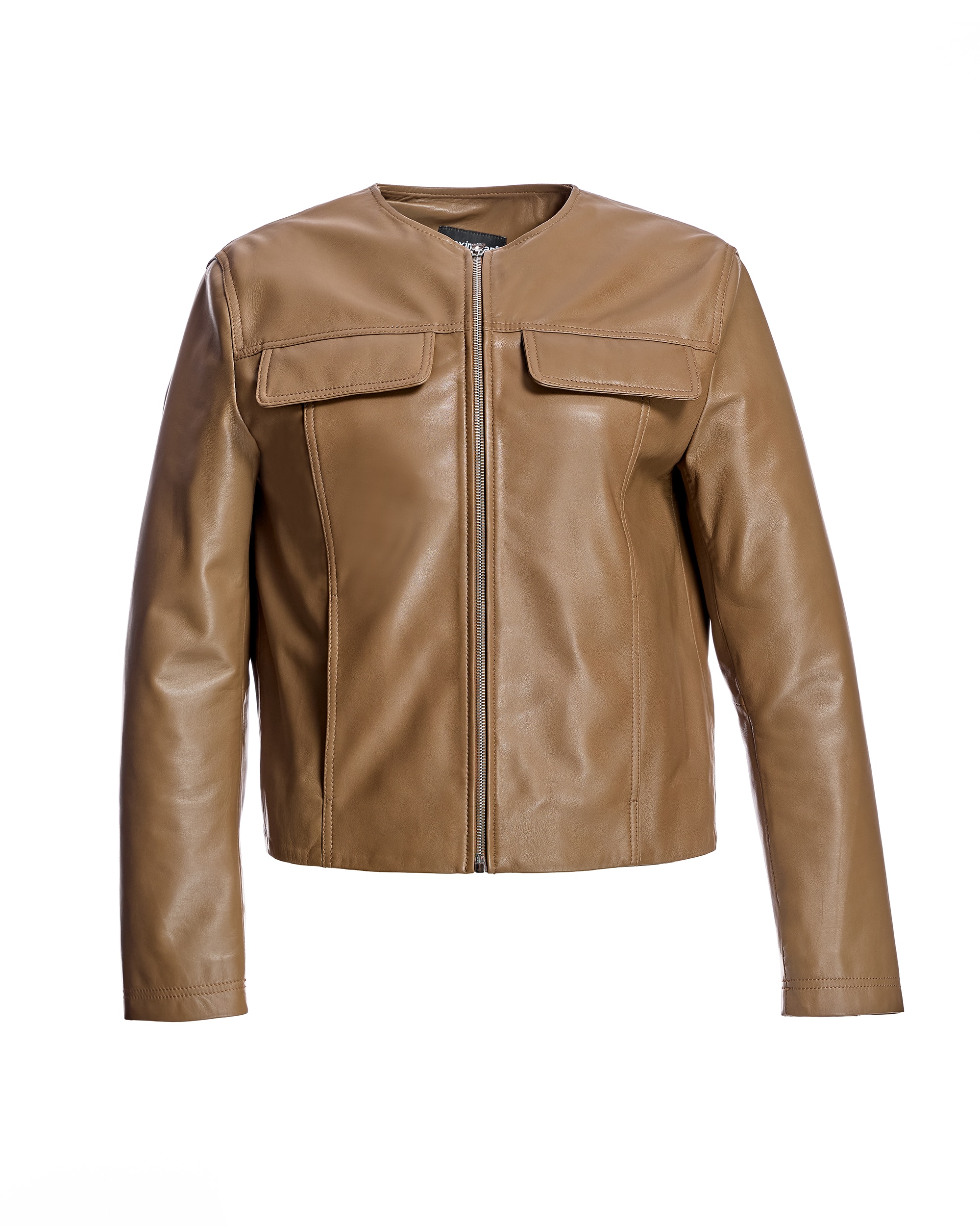 Blusão de Pele com Bolsos com Aba Castanho-5