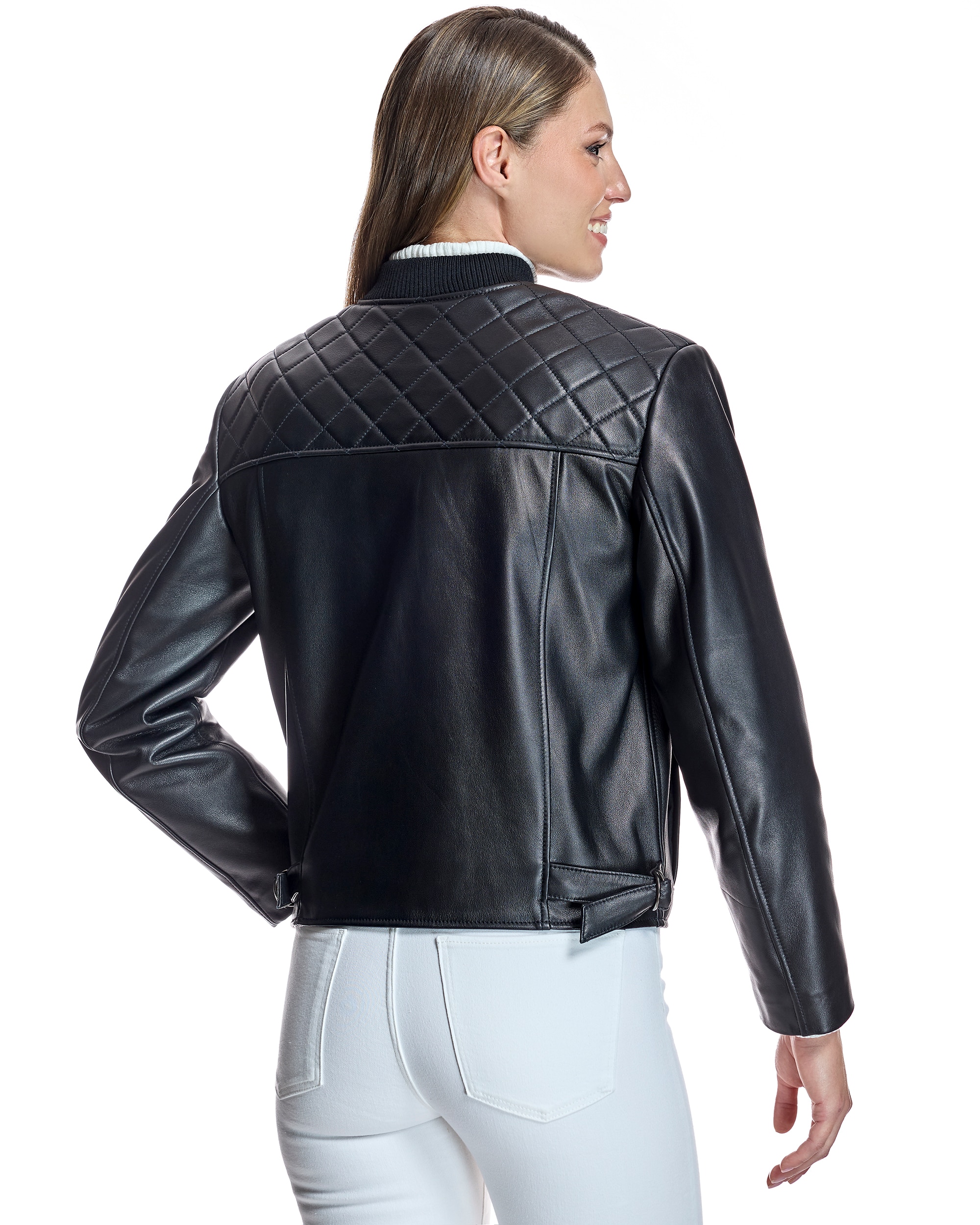 Blusão de Pele com Pala Pespontada Preto-3