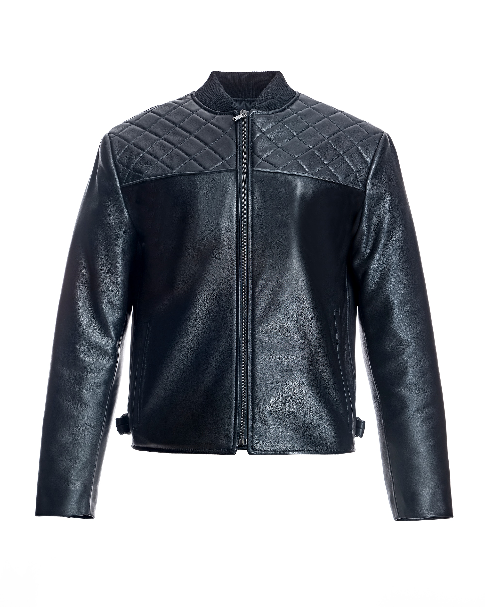 Blusão de Pele com Pala Pespontada Preto-5