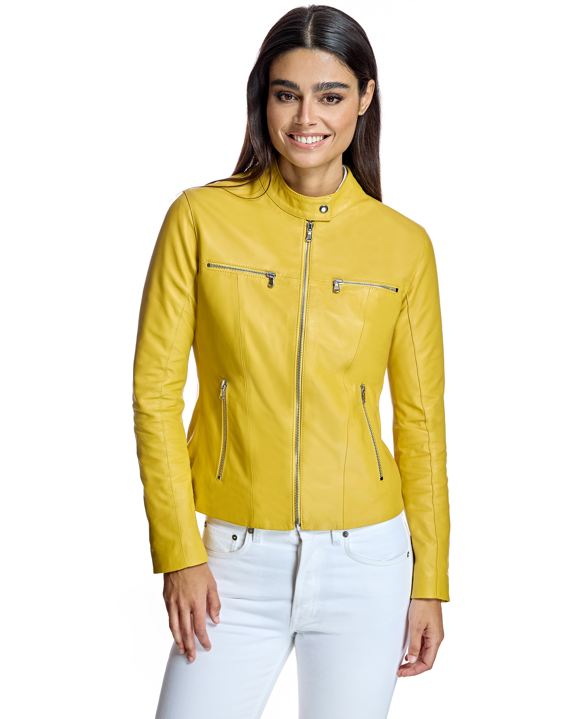 Imagem 0 de Blusão de Pele com Gola Tira e Fechos de Correr