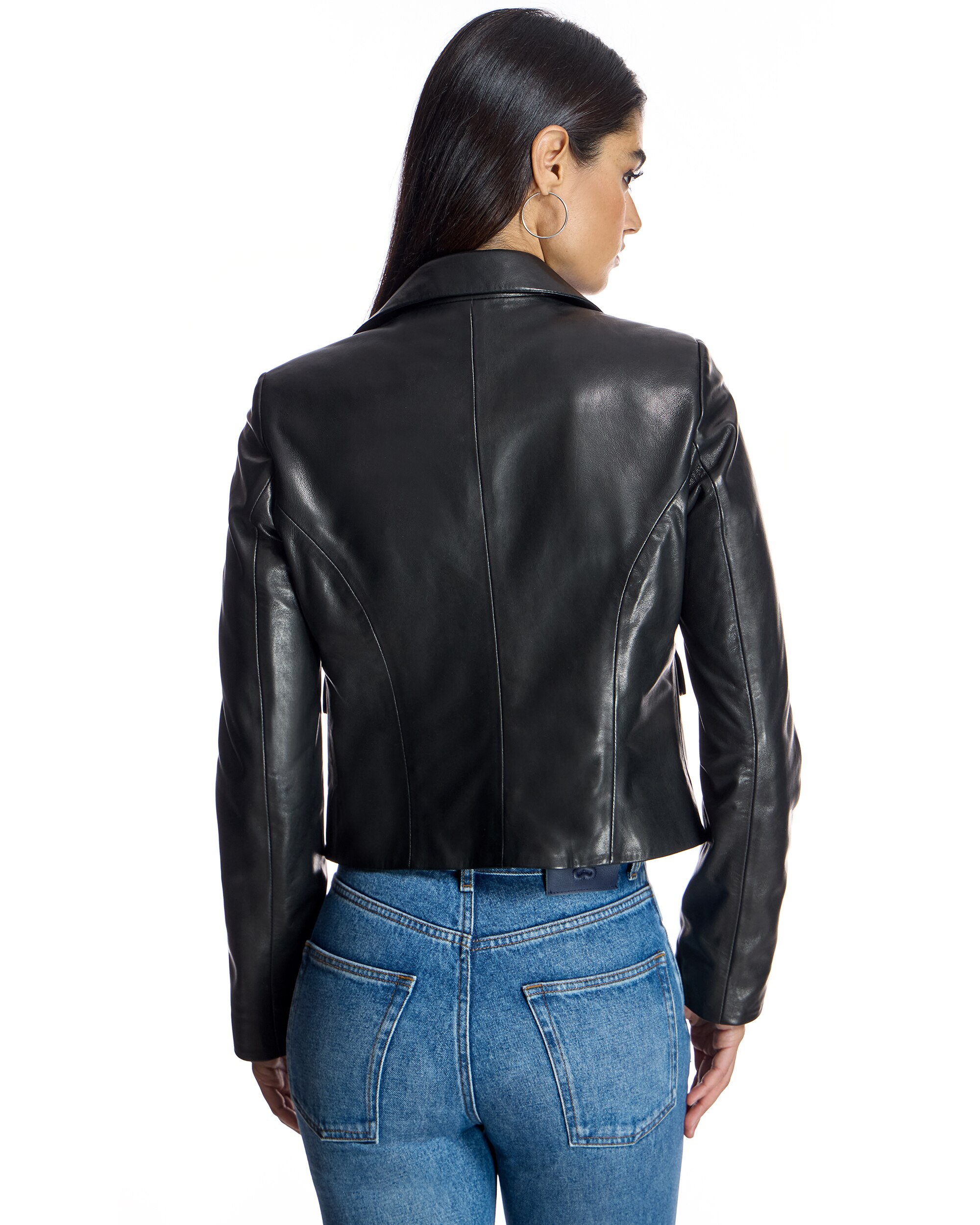 Blusão de Pele com Gola Lapela e Bolsos Preto-3