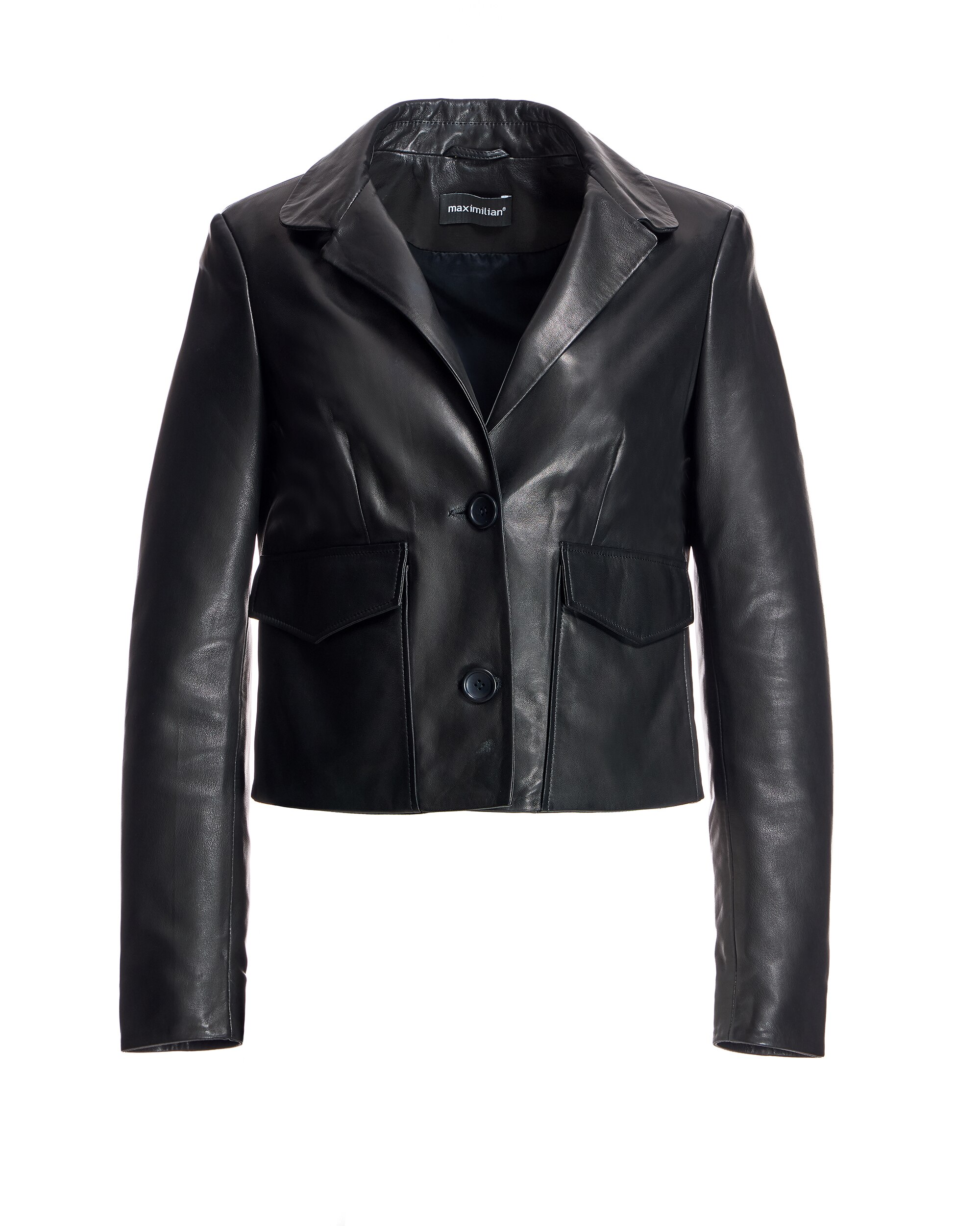 Blusão de Pele com Gola Lapela e Bolsos Preto-5