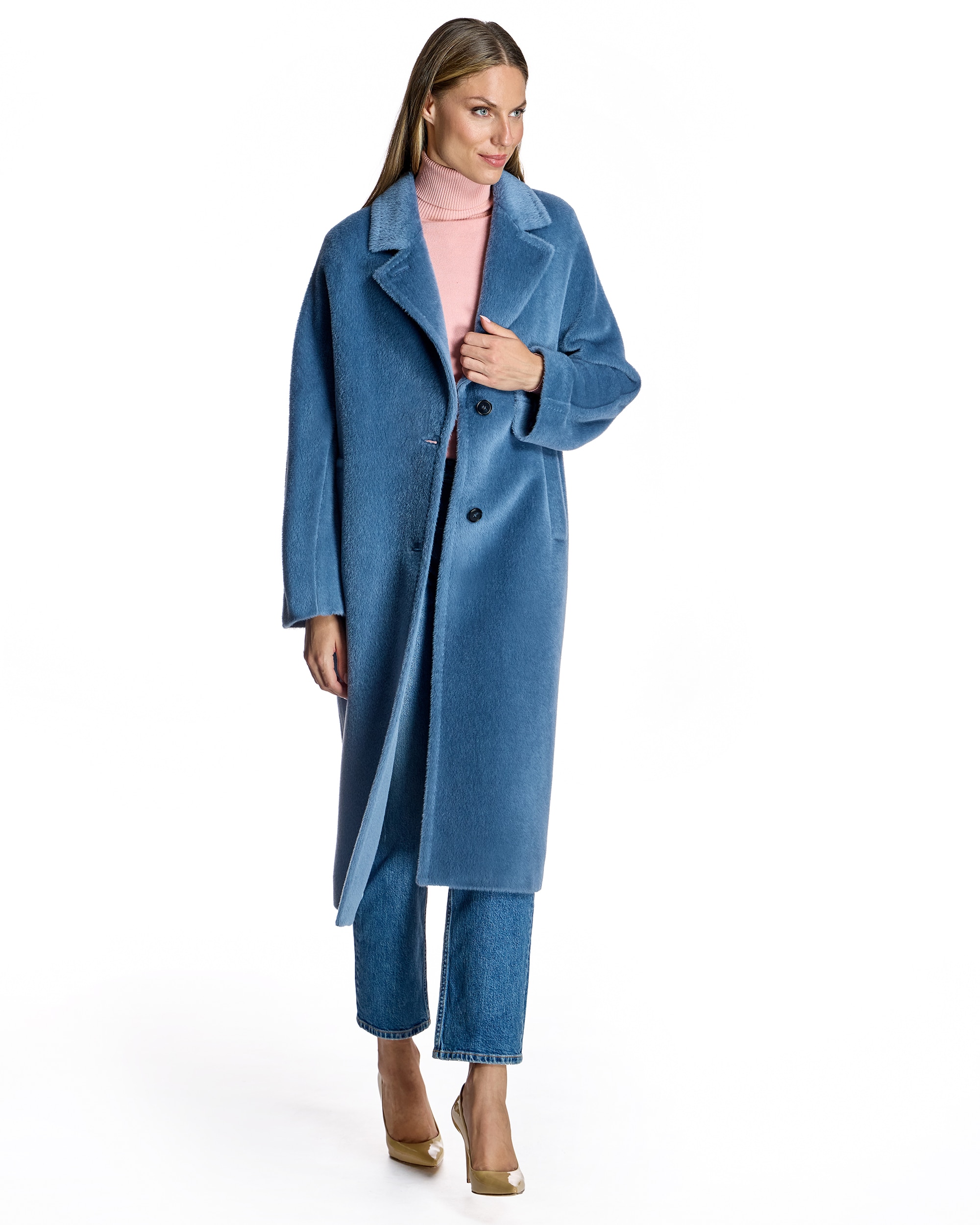 Sobretudo de Alpaca Suri e Lã Virgem com Gola Lapela Azul-claro-4