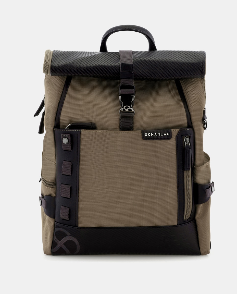 Mochila com Aba Enrolável Bege-1