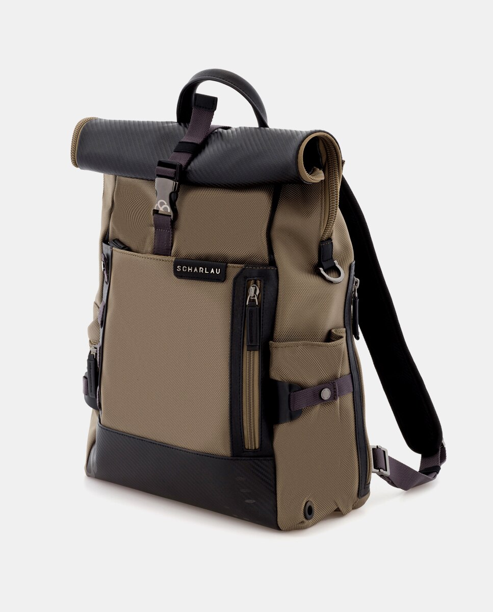 Mochila com Aba Enrolável Bege-3