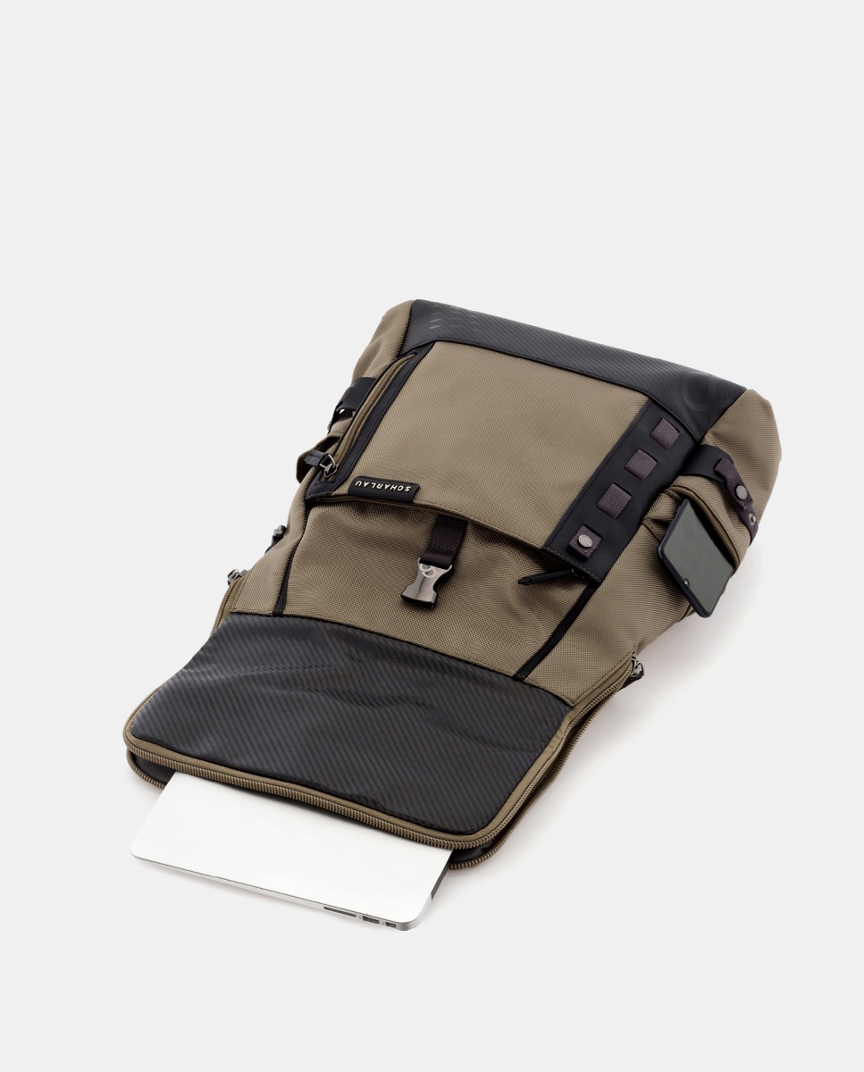 Mochila com Aba Enrolável Bege-4