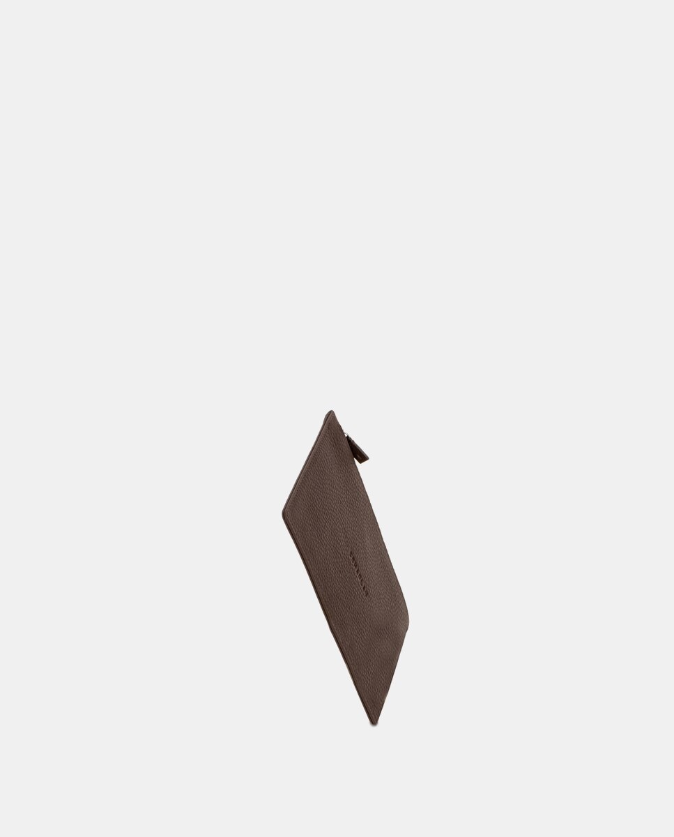 Carteira de Viagem Grande de Pele com Fecho Zip Castanho-escuro-4