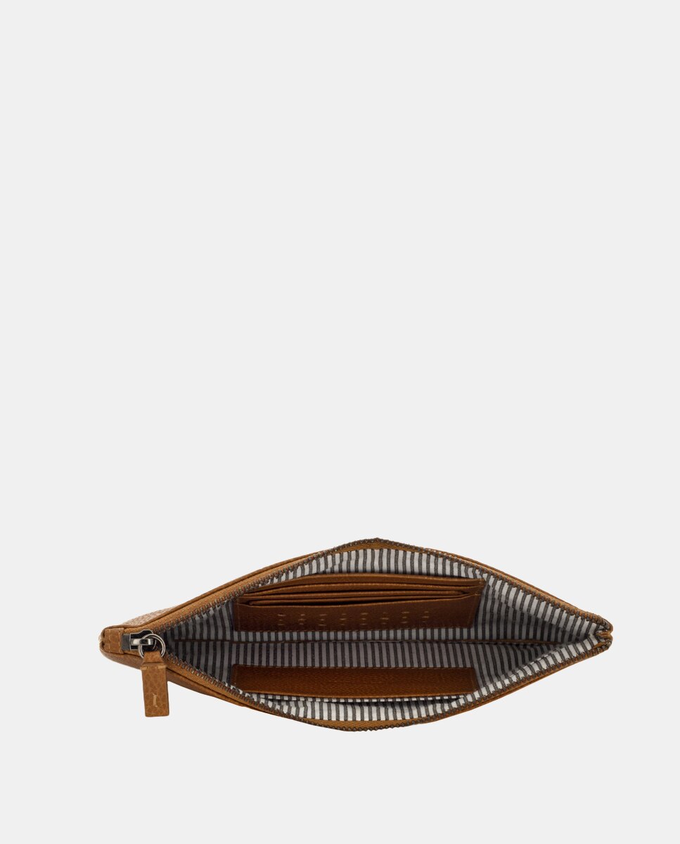 Carteira de Viagem Grande de Pele com Fecho Zip Castanho-claro-3