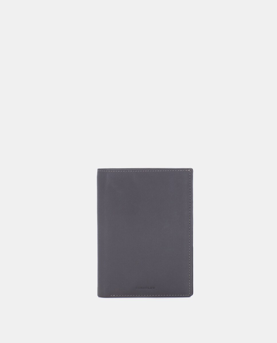 Carteira de Pele para Passaporte Cinzento-escuro-1
