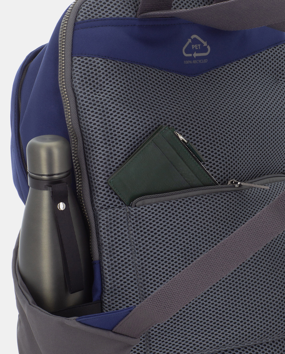 Mochila de Tecido Sustentável para Computador Portátil Azul / Cinzento-3