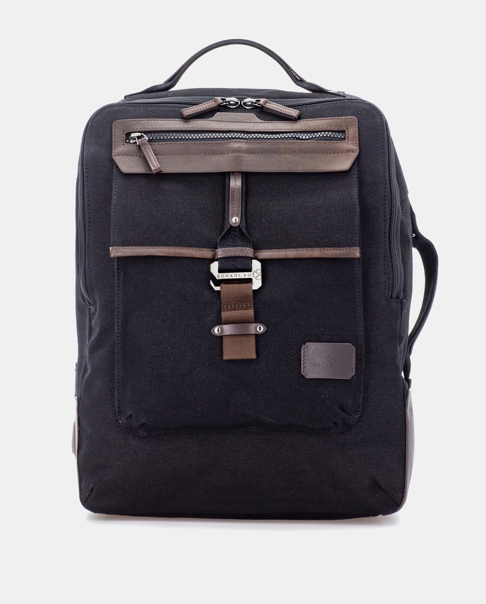 Mochila de Algodão e Detalhes em Pele Preto-1