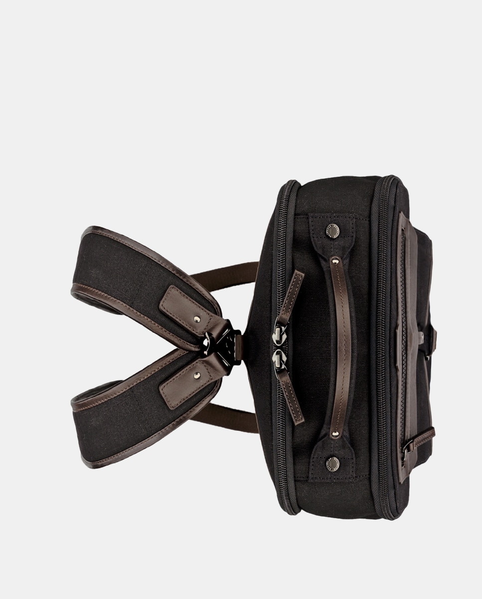 Mochila de Algodão e Detalhes em Pele Preto-4