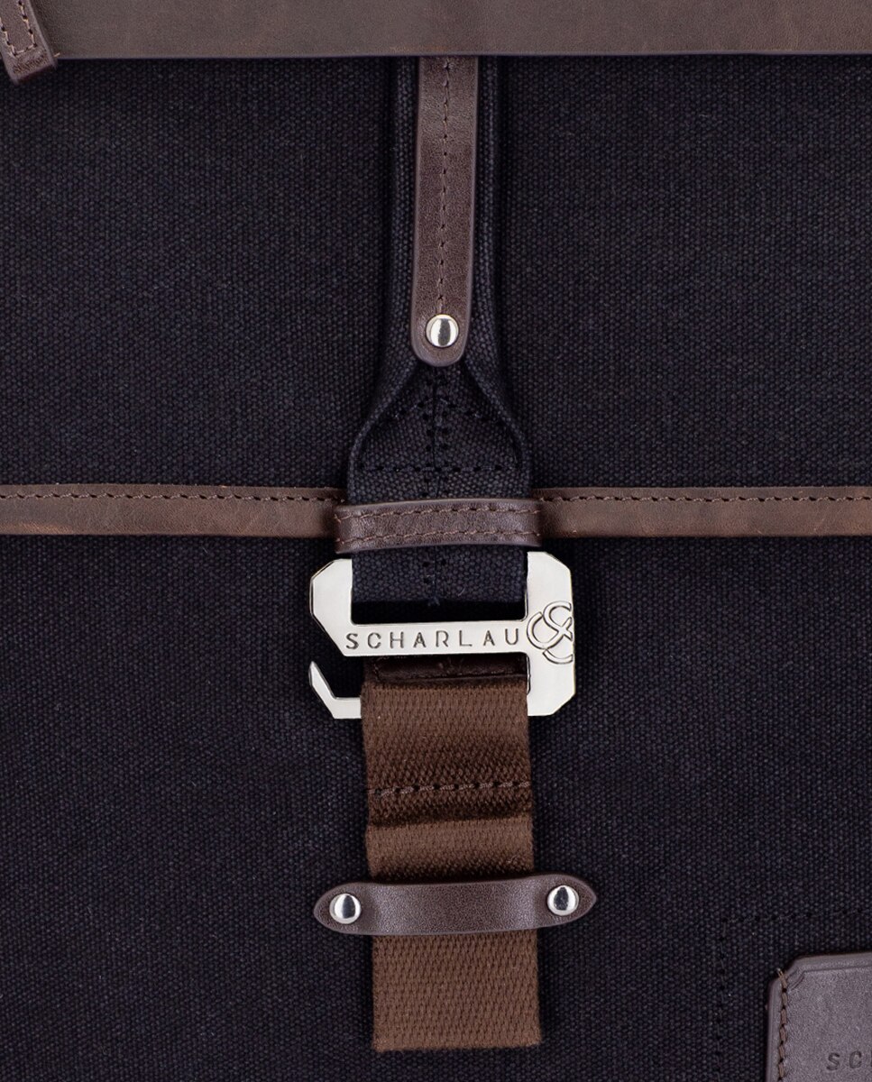 Mochila de Algodão e Detalhes em Pele Preto-6