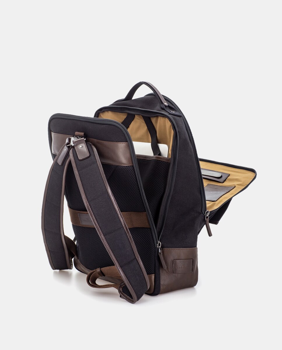 Mochila de Algodão e Detalhes em Pele Preto-7