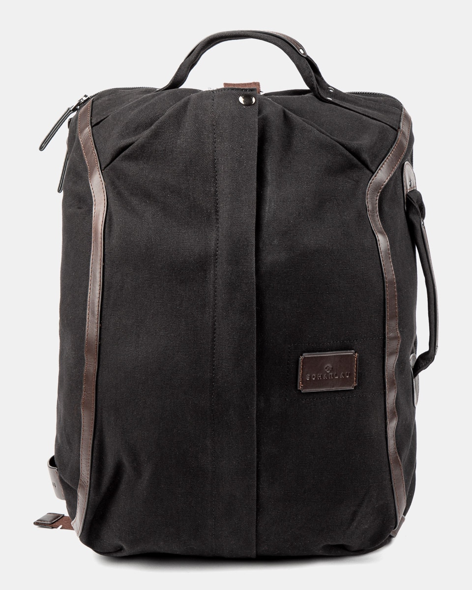 Mochila de Algodão e Detalhes em Pele Preto-1
