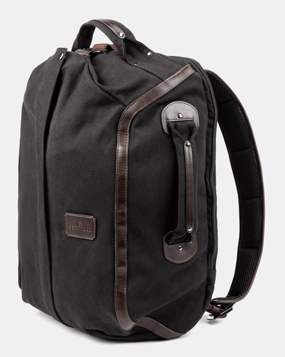 Mochila de Algodão e Detalhes em Pele Preto-3