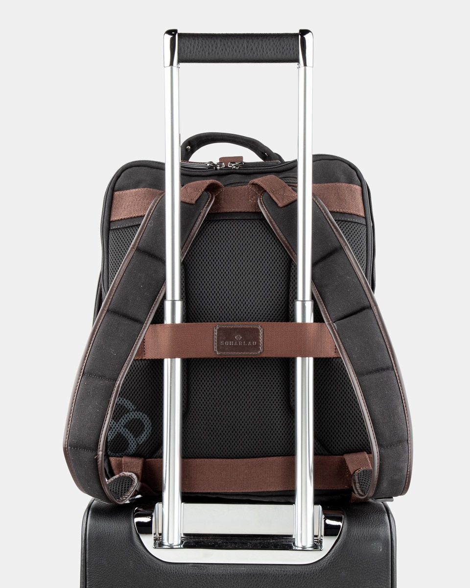 Mochila de Algodão e Detalhes em Pele Preto-4