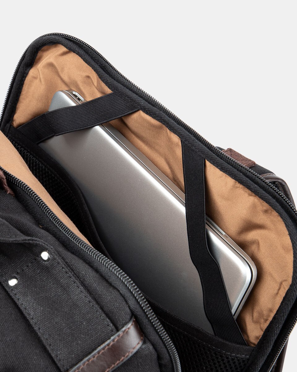 Mochila de Algodão e Detalhes em Pele Preto-5