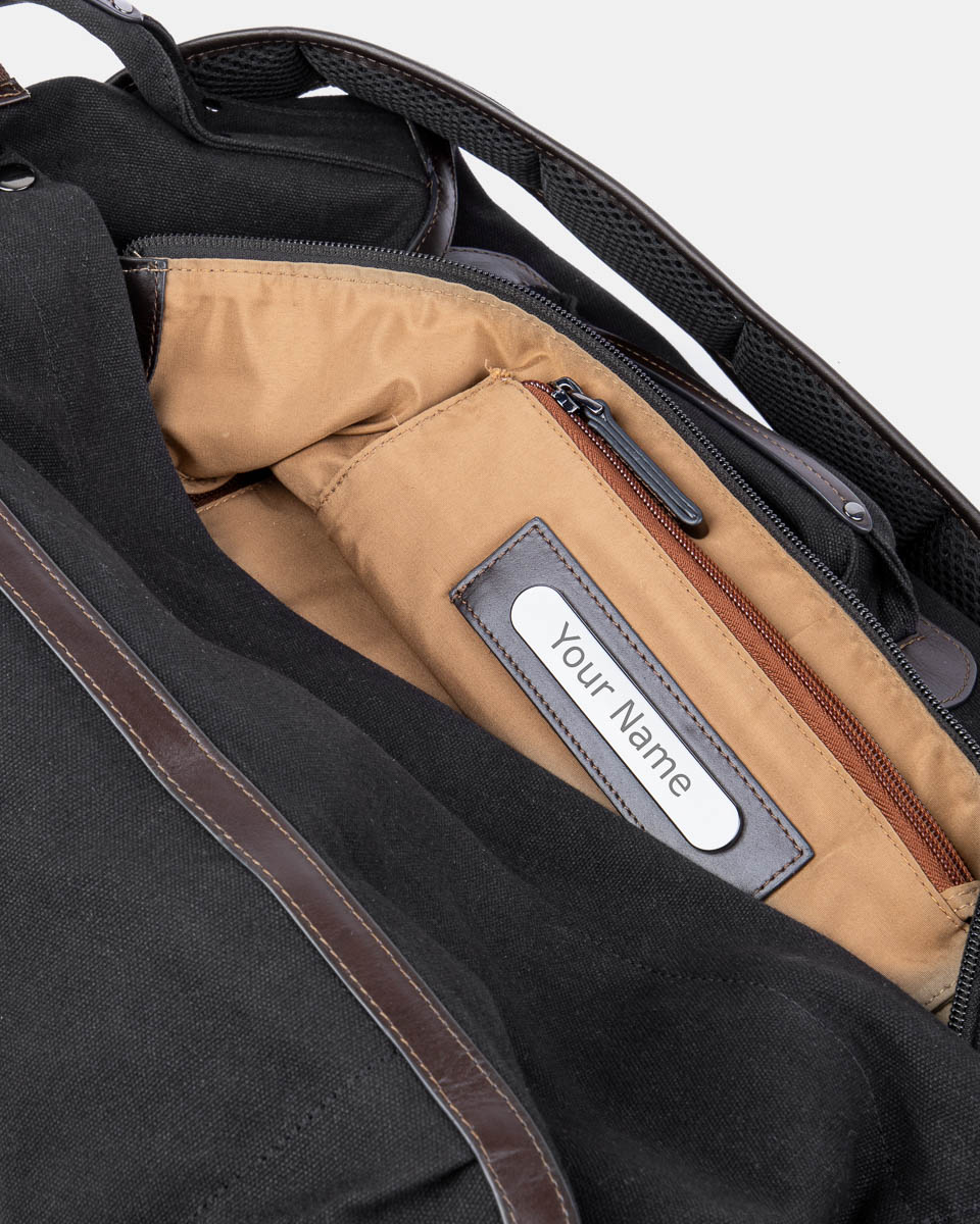 Mochila de Algodão e Detalhes em Pele Preto-6