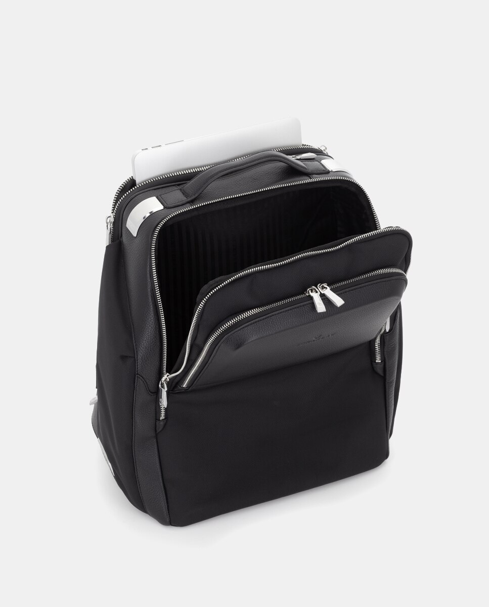 Mochila Grande de Nylon Balístico e Pele Preto-2