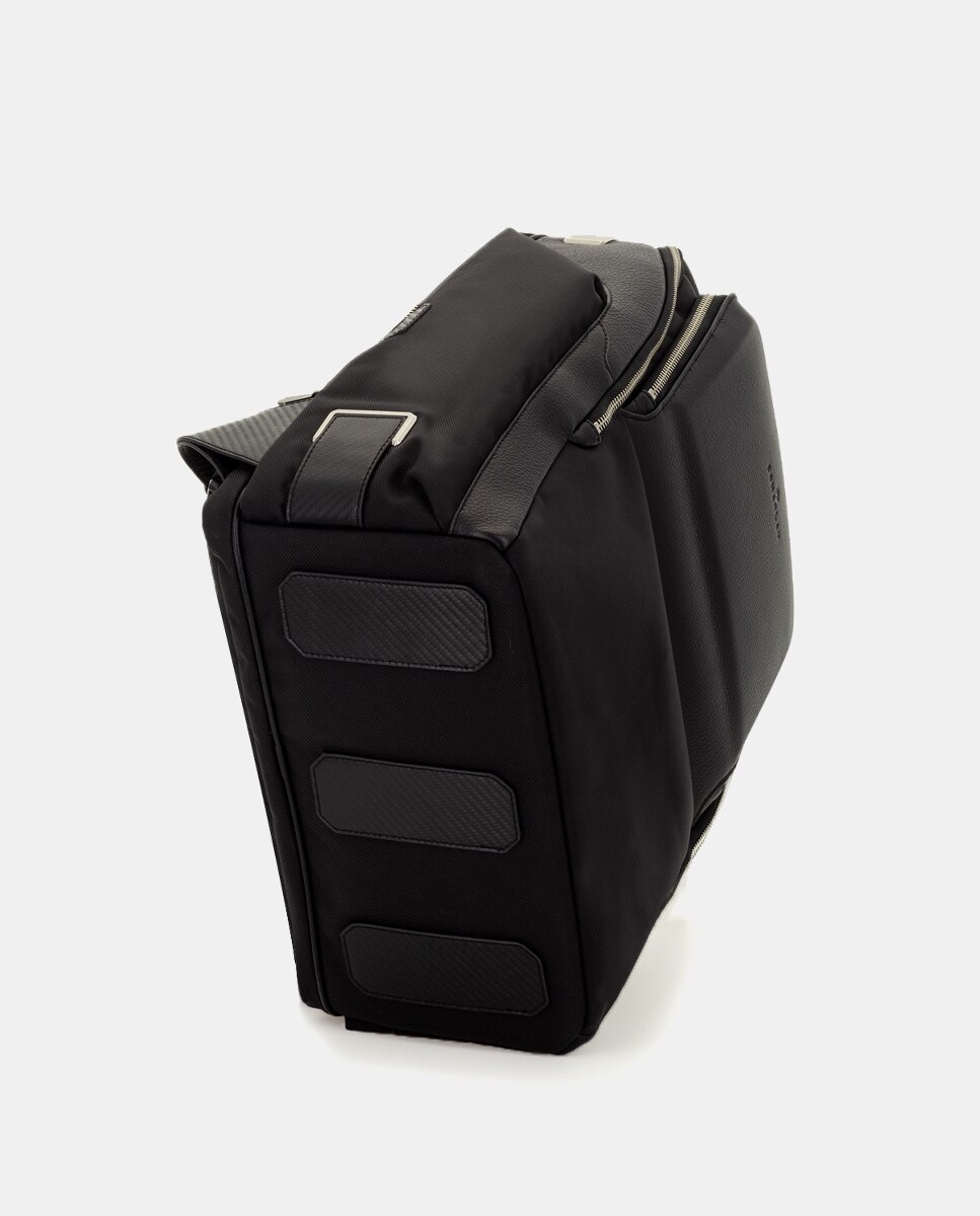 Mochila Grande de Nylon Balístico e Pele Preto-5