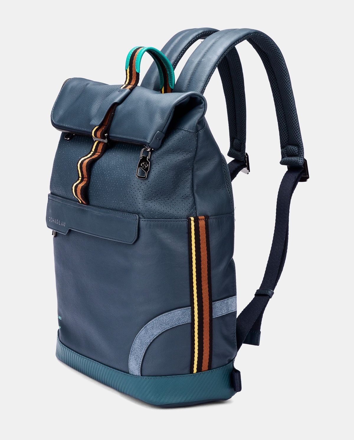 Mochila com Aba de Pele Azul-3