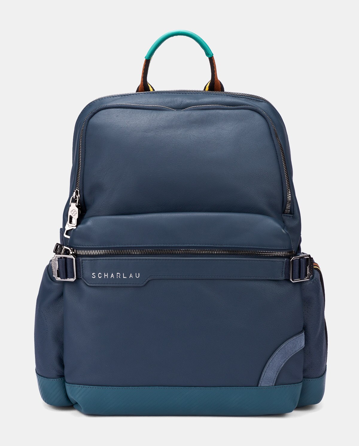 Mochila de Pele com Bolsos Laterais Azul-1