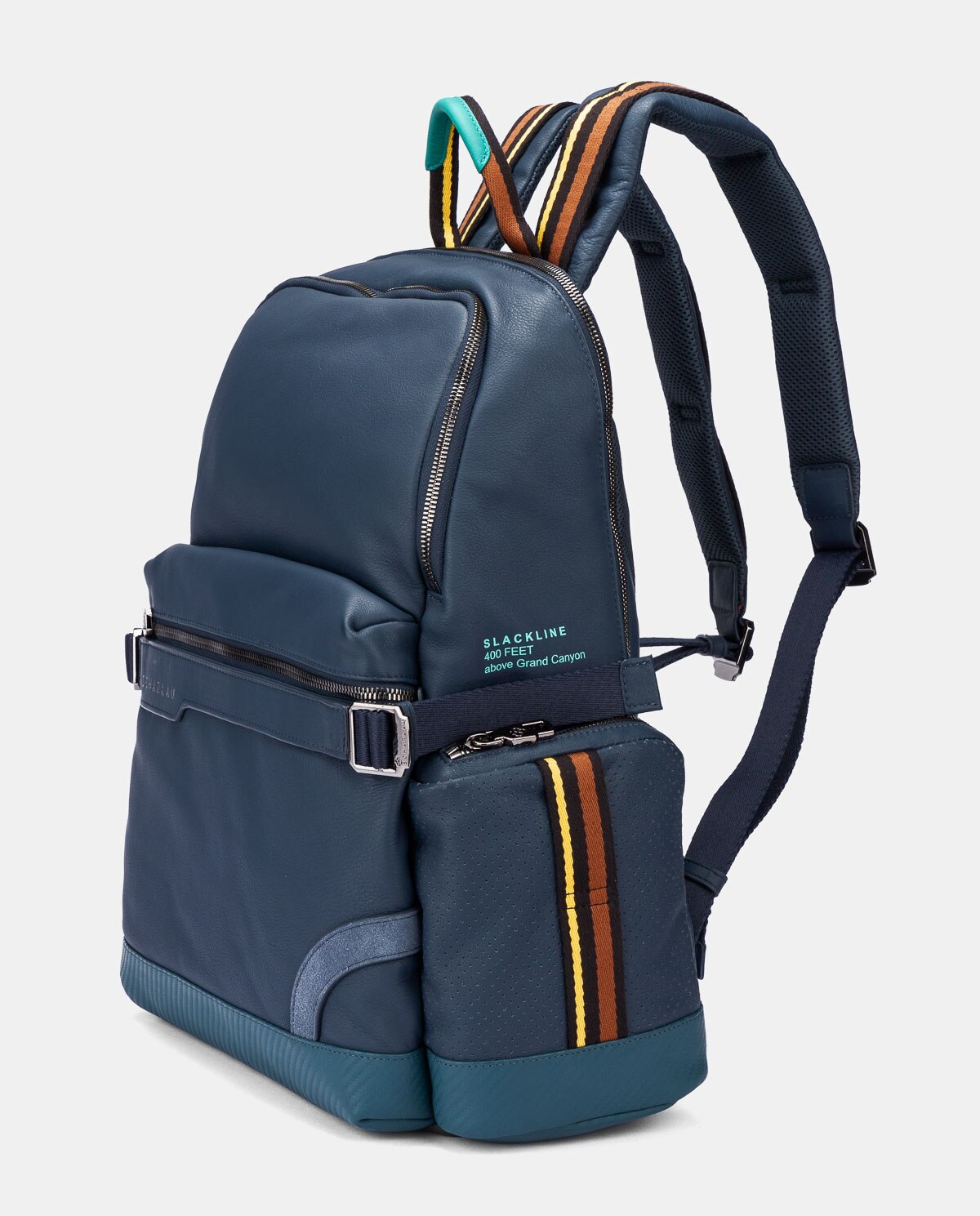 Mochila de Pele com Bolsos Laterais Azul-3