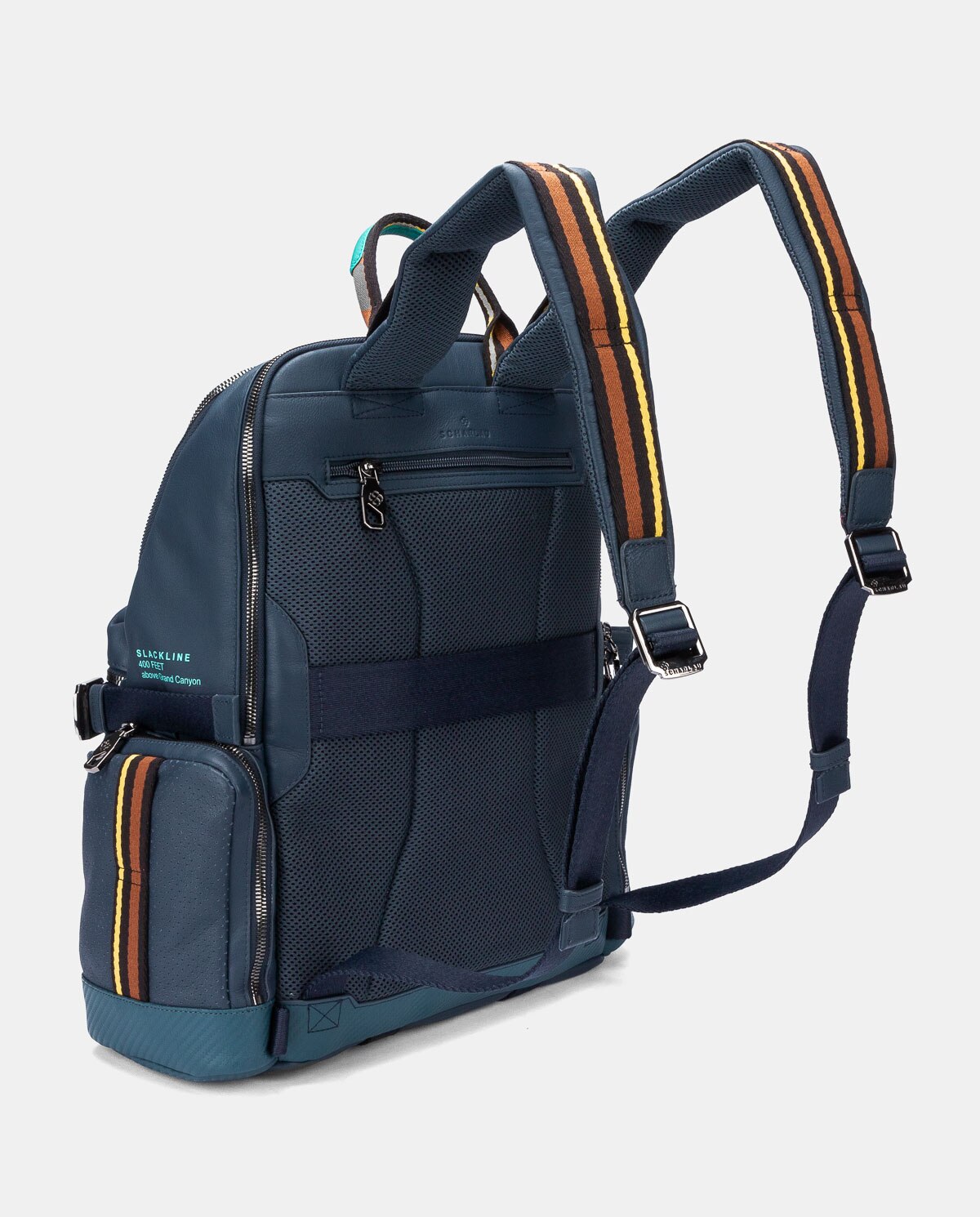 Mochila de Pele com Bolsos Laterais Azul-4