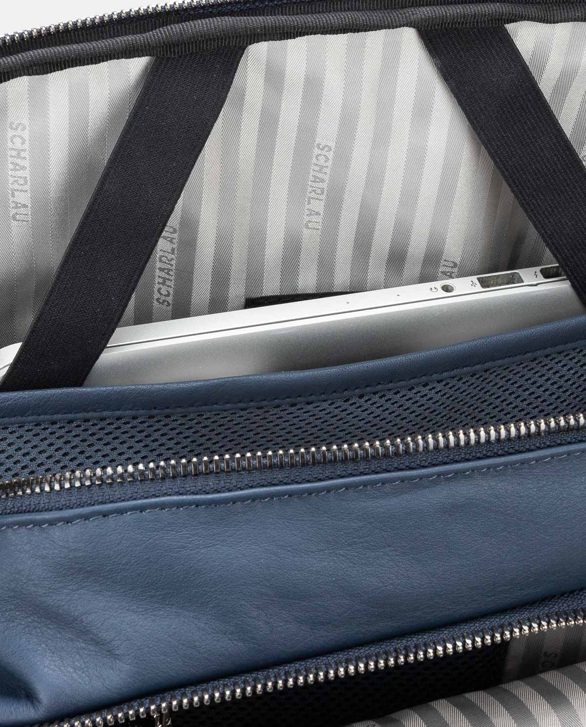 Mochila de Pele com Bolsos Laterais Azul-5