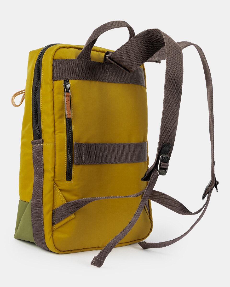 Mochila de Nylon Reciclado e Repelente À Água Mostarda-3