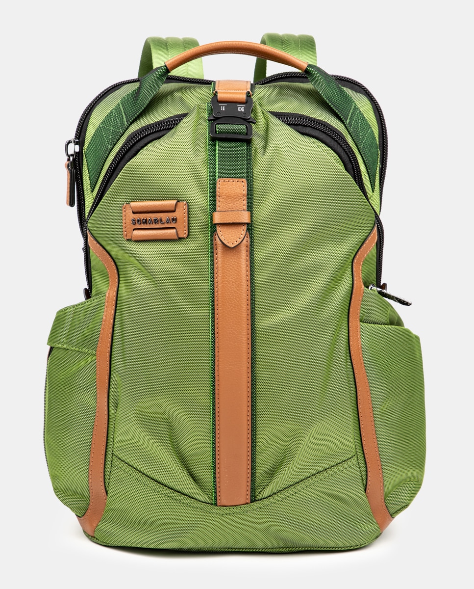 Mochila com Detalhes em Pele para Portátil Verde-1